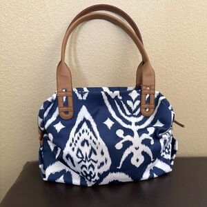 Stylish Navy Blue and White Ikat Patterned Women's Bag